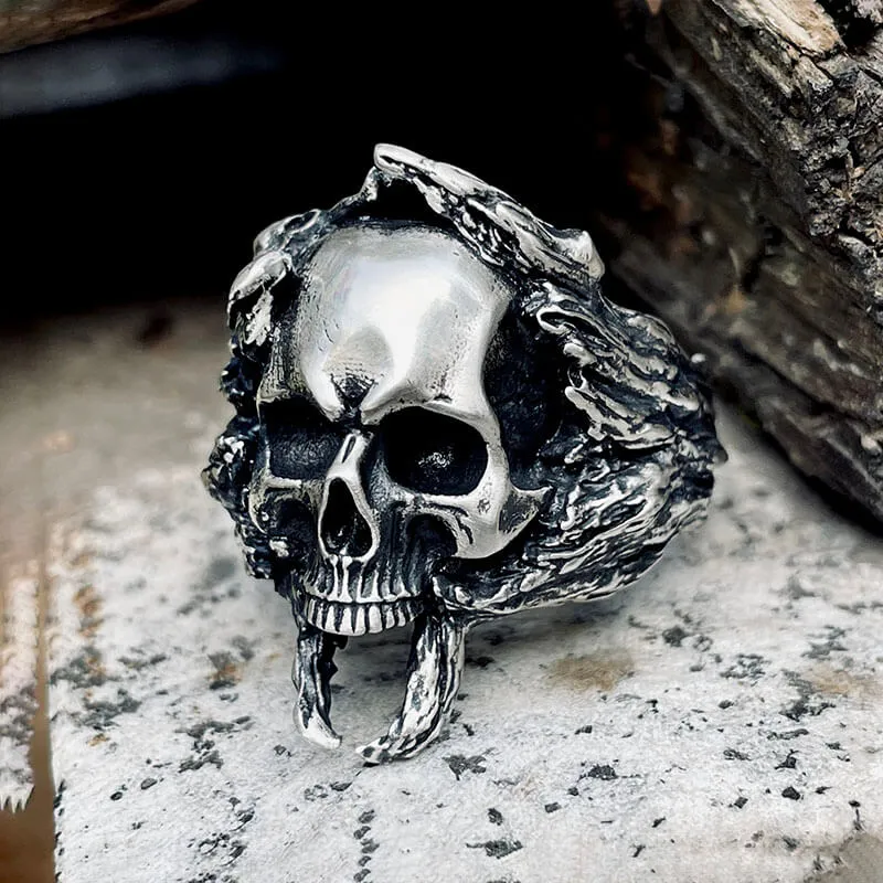 Crack Tree Bark Sterling Silver Skull Ring