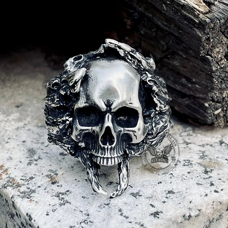 Crack Tree Bark Sterling Silver Skull Ring