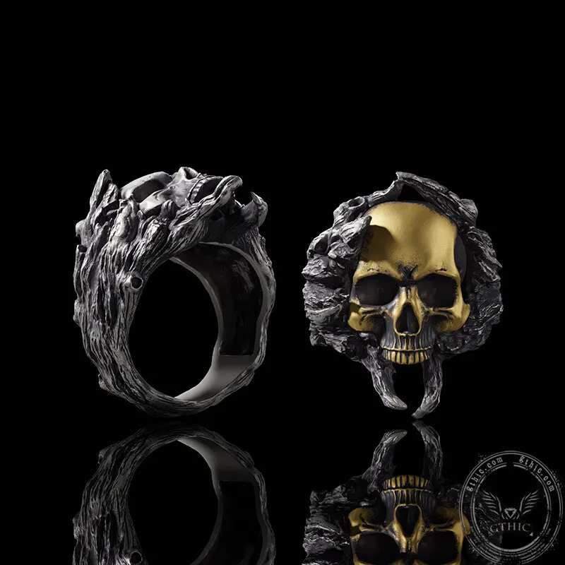 Crack Tree Bark Sterling Silver Skull Ring