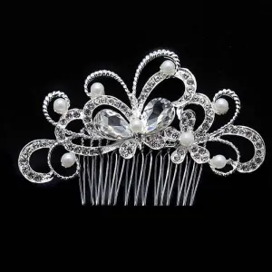 Crystal Butterfly Garden Silver Plated Hair Comb