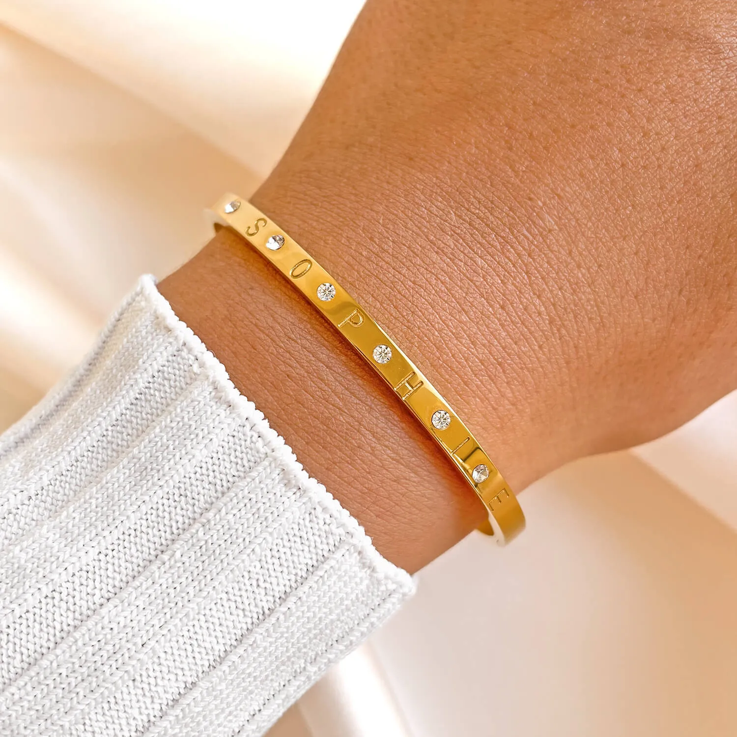 Custom Crystal Name Bangle (Gold)