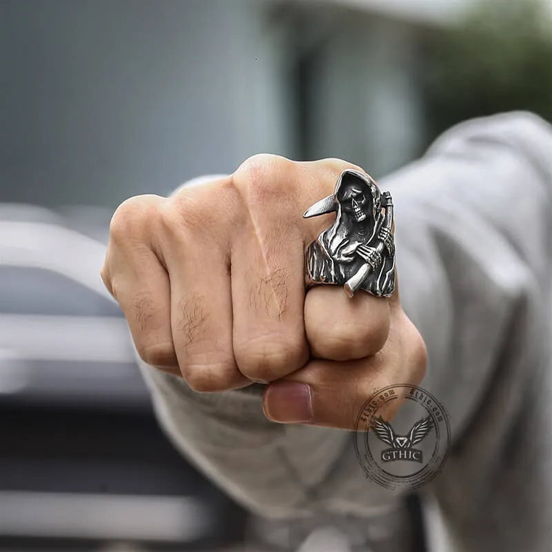 Death Reaper Stainless Steel Skull Ring