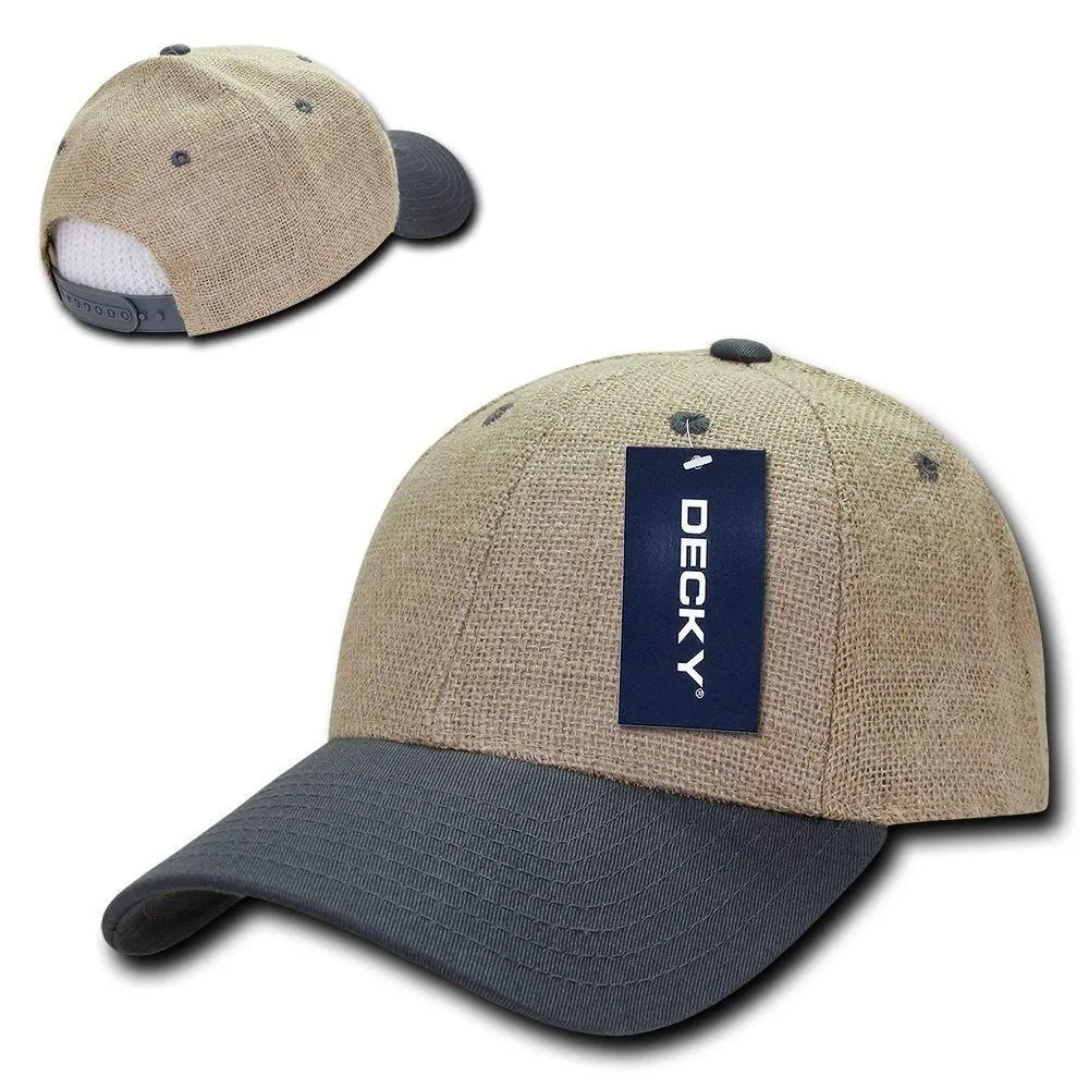 Decky Jute Low Crown Curved Bill 6 Panel Dad Caps Hats Unisex