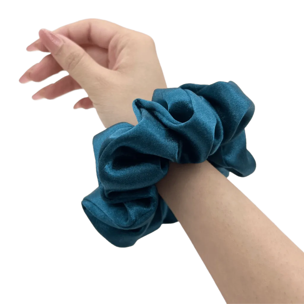 Deep Turquoise Satin Silk Scrunchie