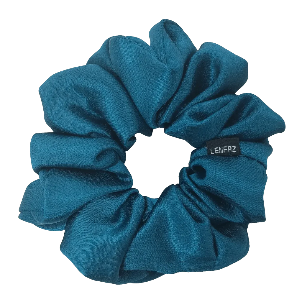 Deep Turquoise Satin Silk Scrunchie