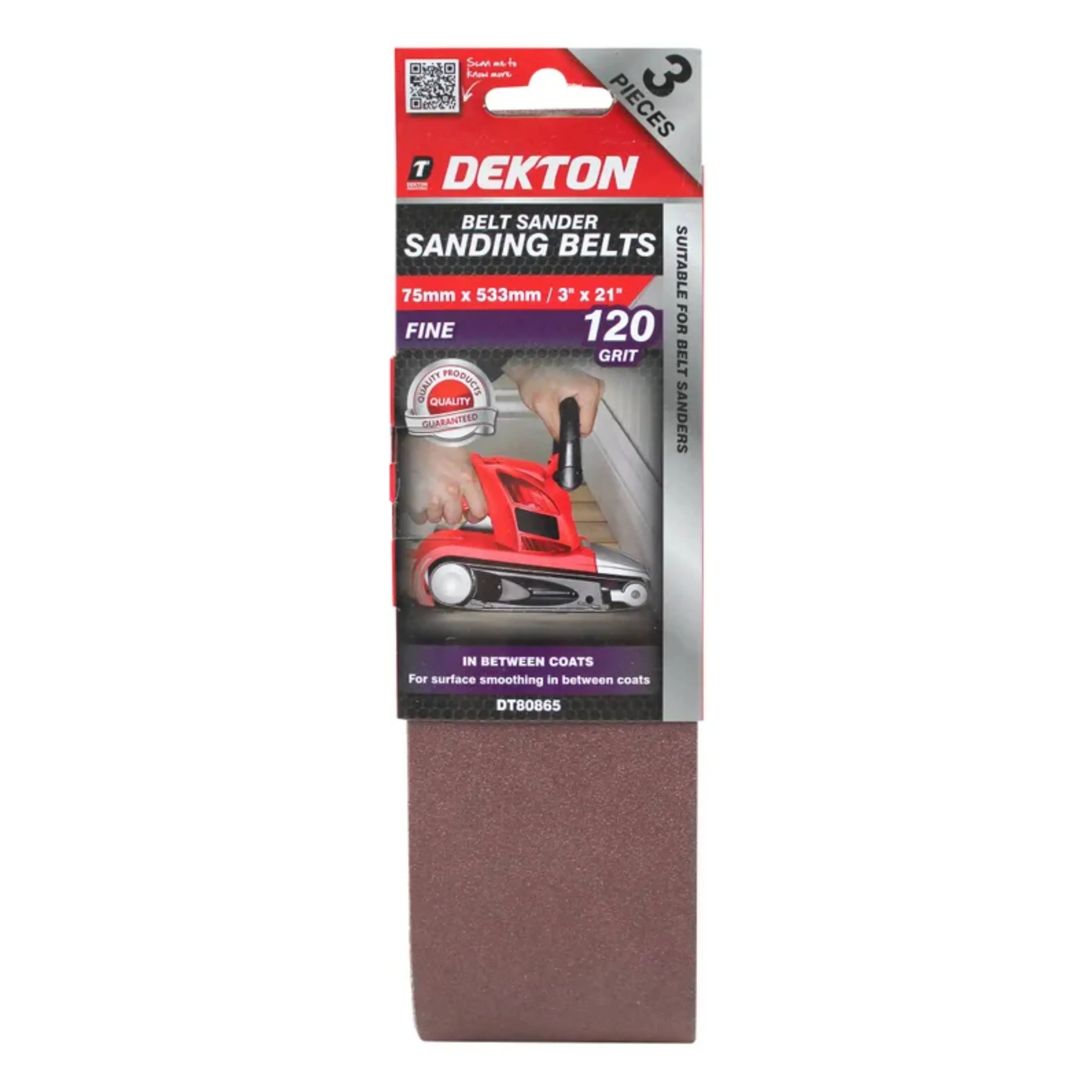 DEKTON 3PC Sanding Belt 75mm x 533mm - 120 Grit