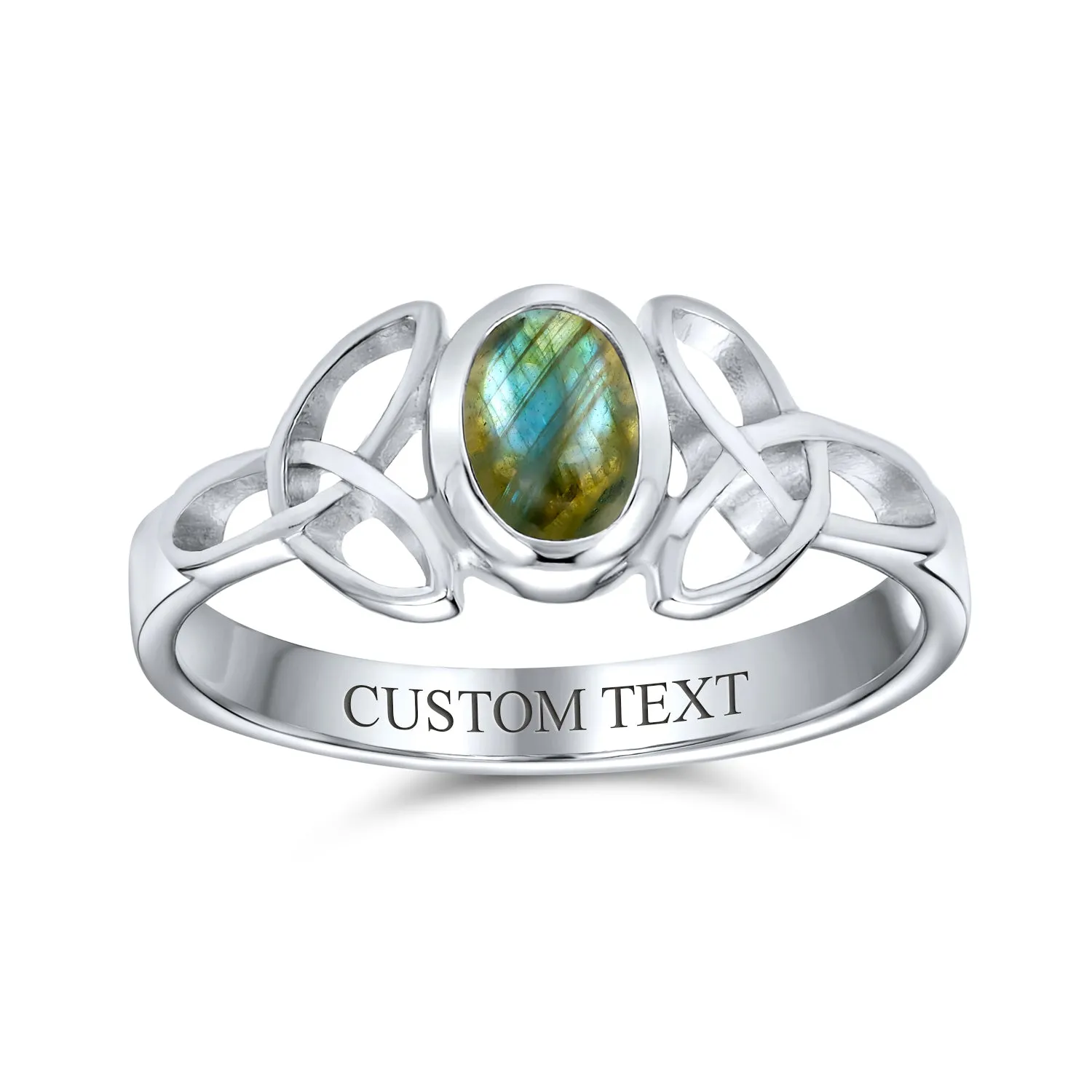 Delicate Oval Gemstone Silver Ring for BFF Sorority Sister with Celtic Knot Design