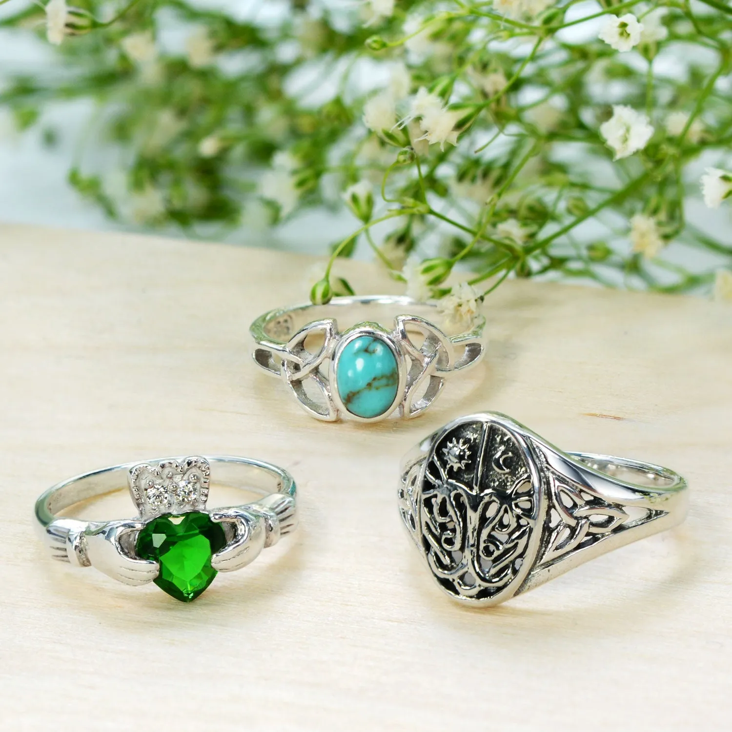 Delicate Oval Gemstone Silver Ring for BFF Sorority Sister with Celtic Knot Design