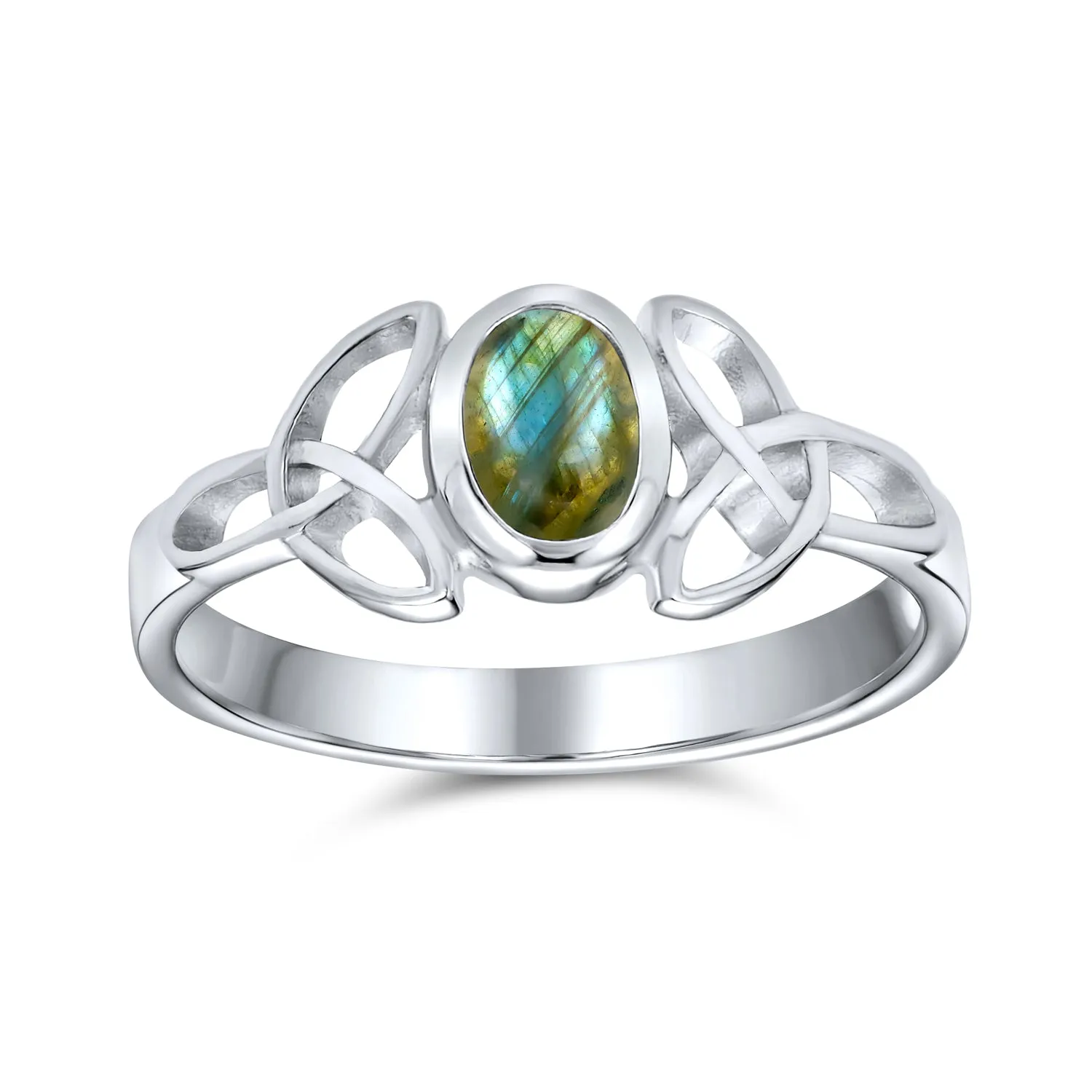 Delicate Oval Gemstone Silver Ring for BFF Sorority Sister with Celtic Knot Design