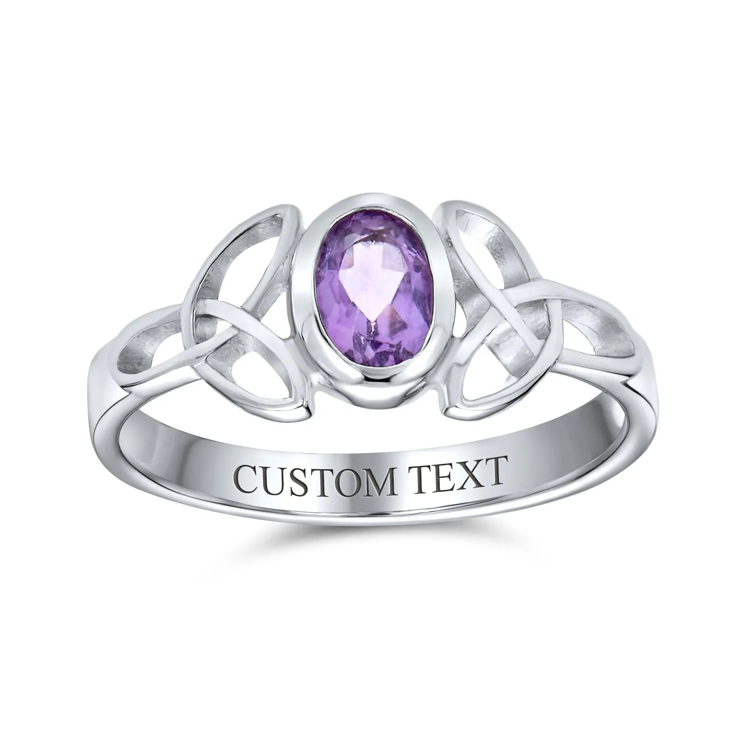 Delicate Oval Gemstone Silver Ring for BFF Sorority Sister with Celtic Knot Design