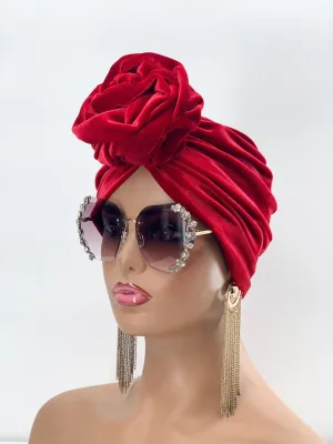 Dere Velvet Flower-Design Pretied Turban