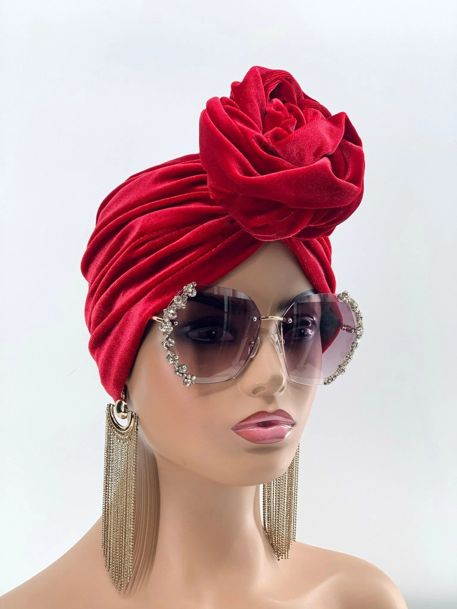 Dere Velvet Flower-Design Pretied Turban