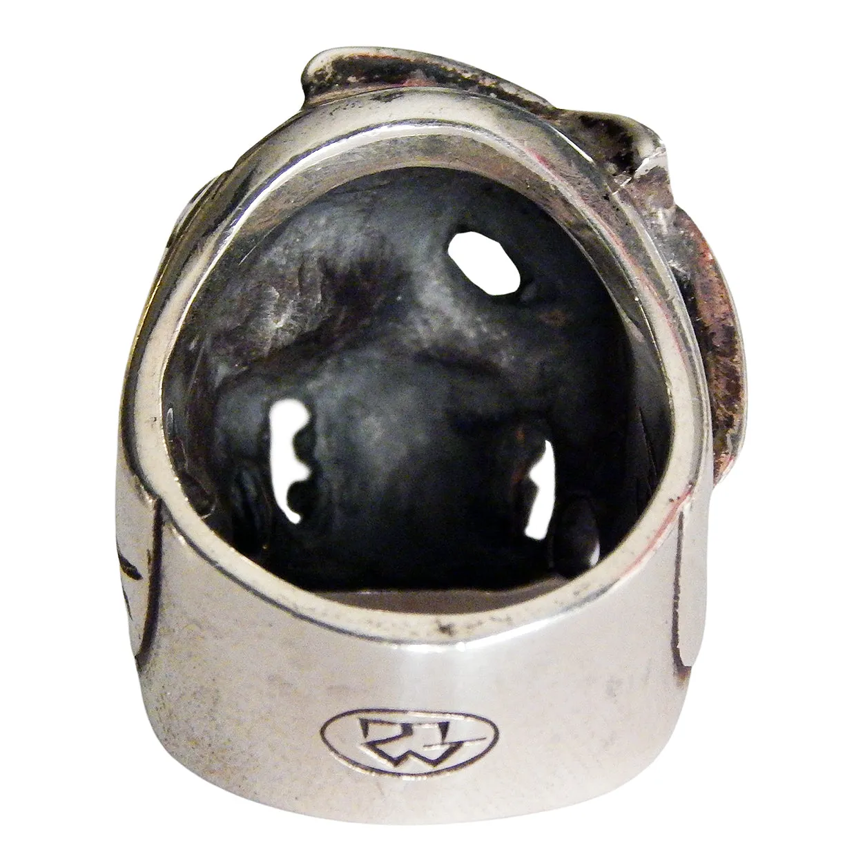 DOUBLE CROSS by Travis Walker - "STAR GAZER SKULL" Ring w/ Blue Sapphire Accent