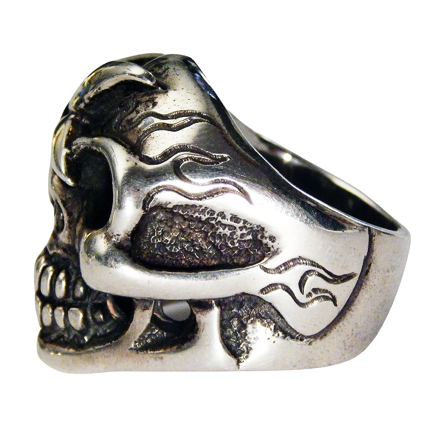 DOUBLE CROSS by Travis Walker - "STAR GAZER SKULL" Ring w/ Blue Sapphire Accent