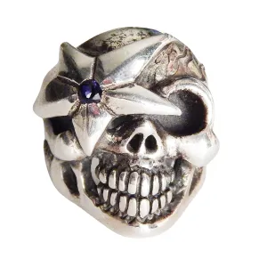 DOUBLE CROSS by Travis Walker - "STAR GAZER SKULL" Ring w/ Blue Sapphire Accent