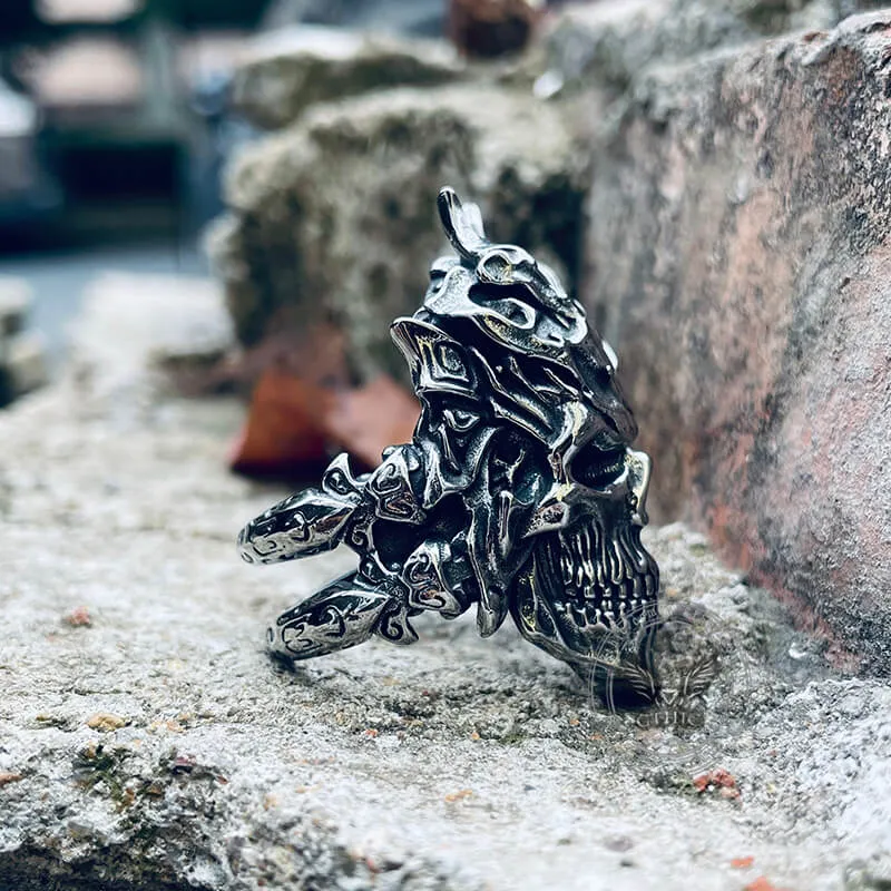 Dragon Horned Samurai Stainless Steel Skull Ring