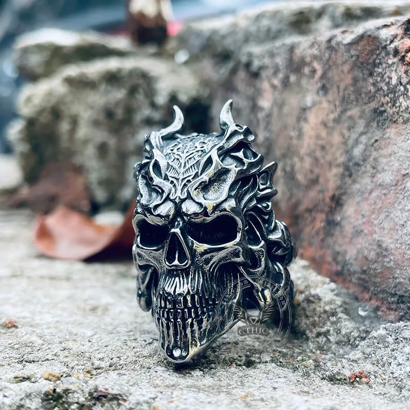 Dragon Horned Samurai Stainless Steel Skull Ring