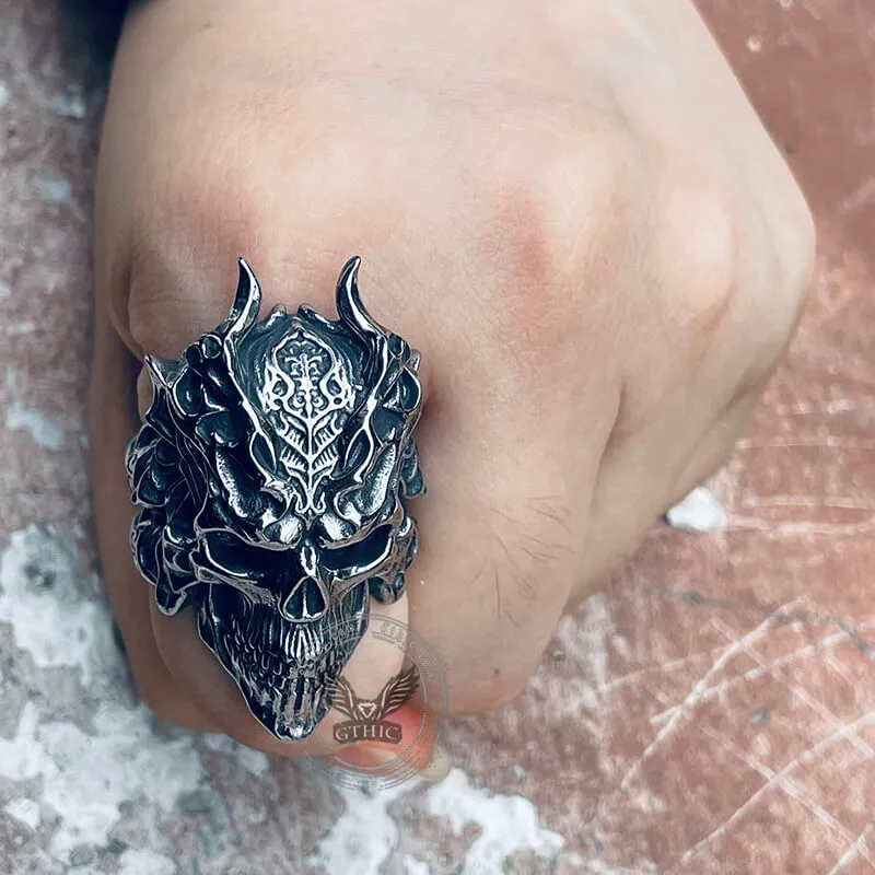 Dragon Horned Samurai Stainless Steel Skull Ring