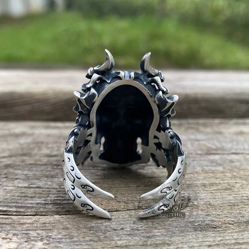 Dragon Horned Samurai Sterling Silver Skull Ring