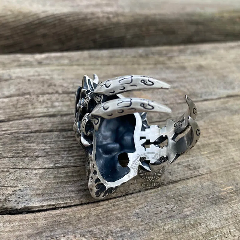 Dragon Horned Samurai Sterling Silver Skull Ring