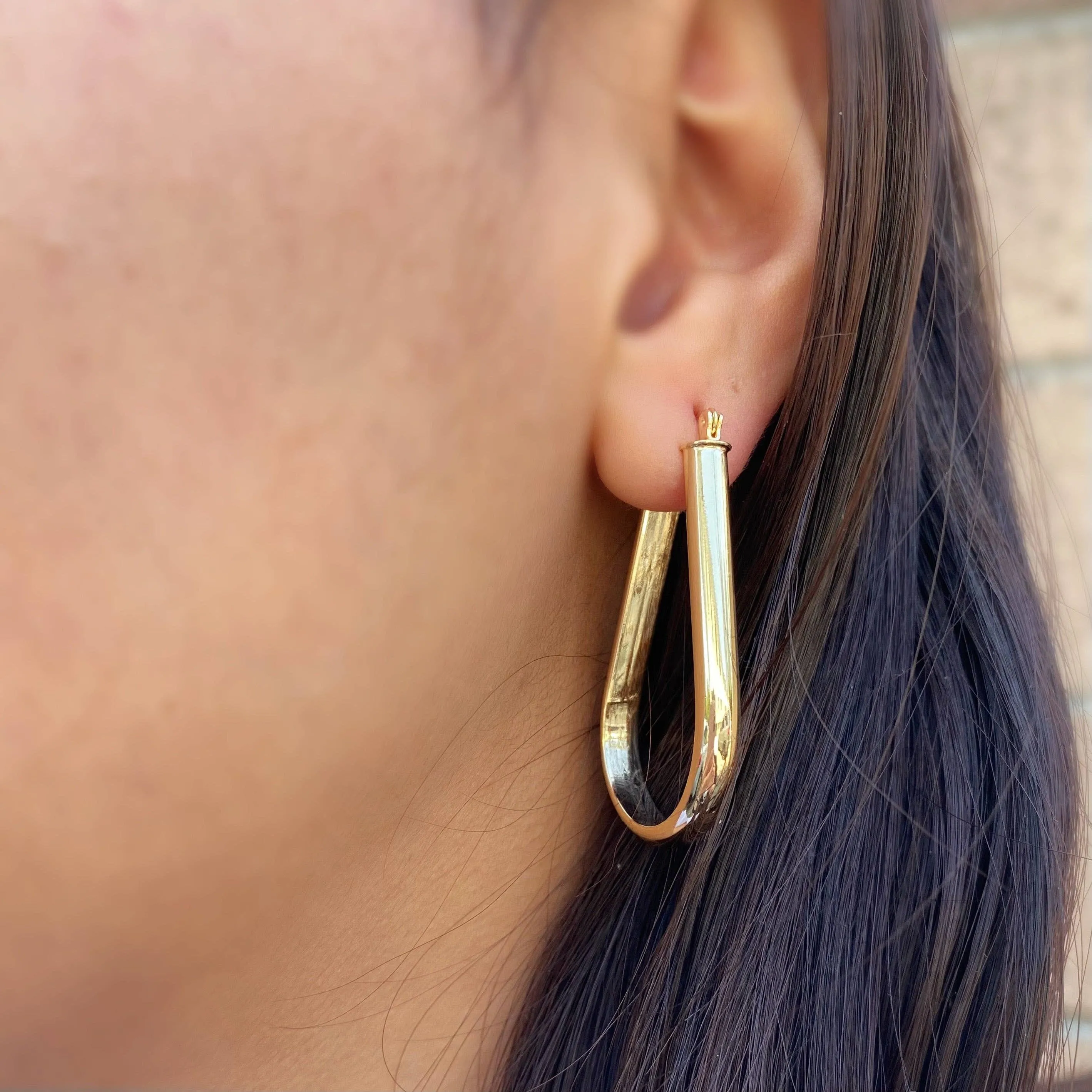 Earring 18k GF long Drop Hoop