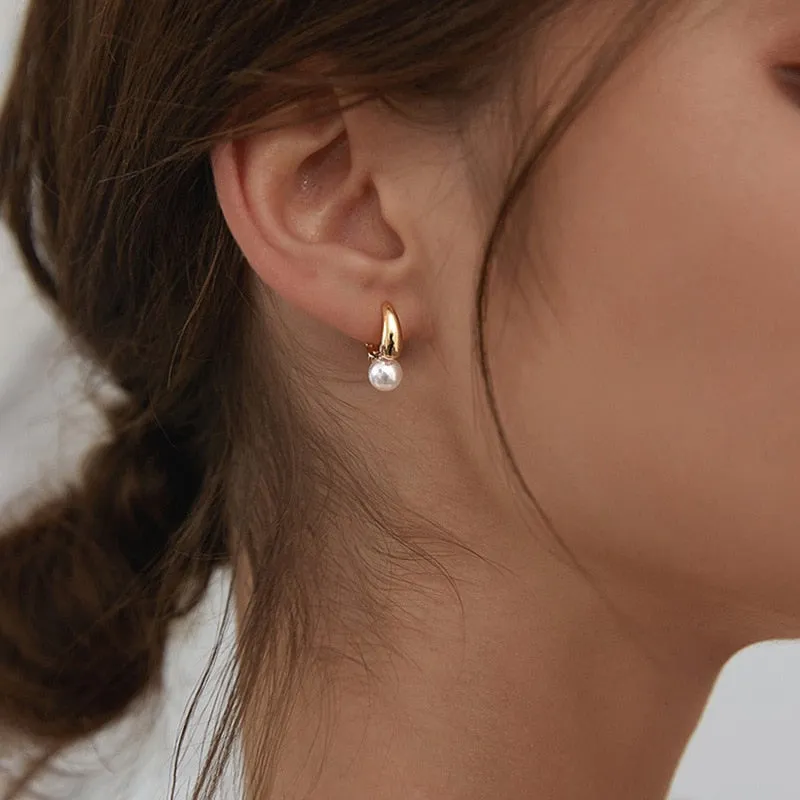 Elegant Imitation Pearl Hoop Earrings