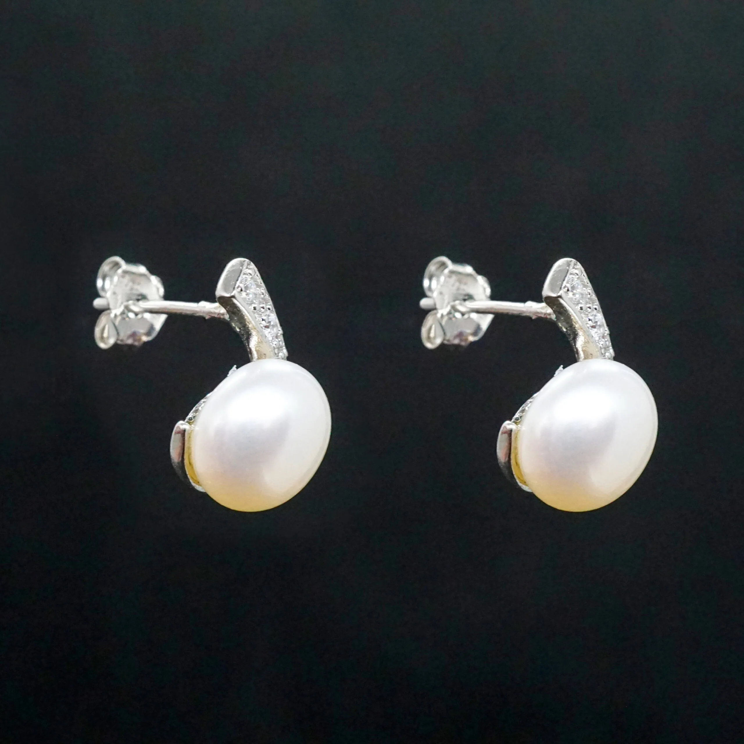 Elena X - Pearl Crystal Stud Earrings