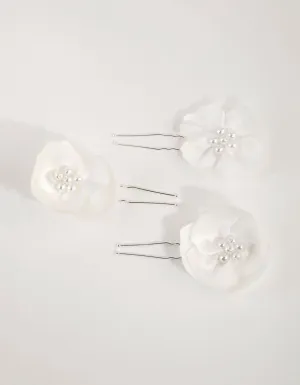 Fabric Pearl Flower Bun Pins