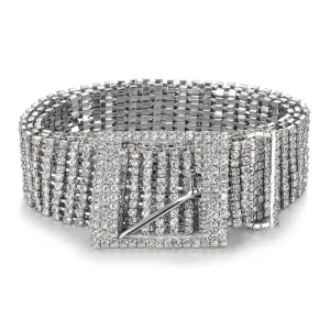 Fashion Luxury Women'S Rhinestone Belt Female Ten Row Bright Bride Wide Bling Crystal Diamond Waist Chain Rhinestones