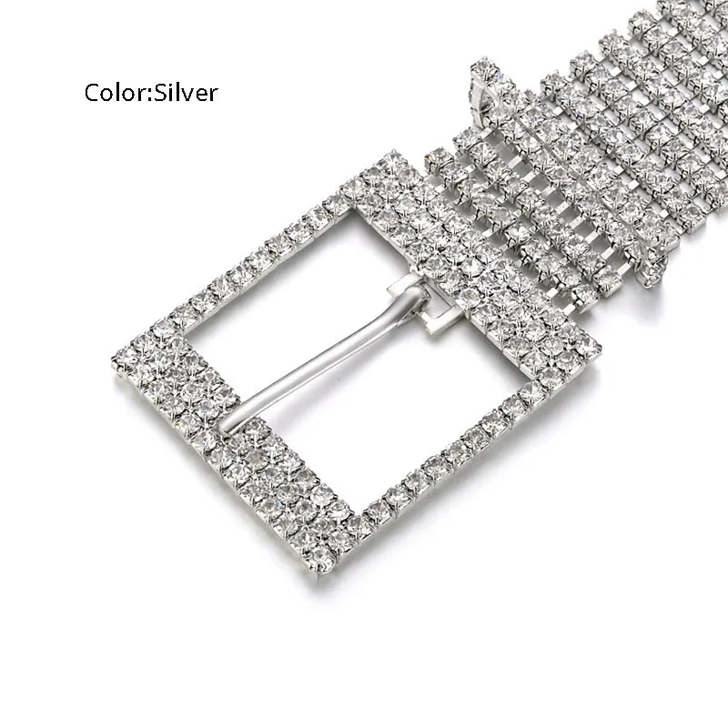 Fashion Luxury Women'S Rhinestone Belt Female Ten Row Bright Bride Wide Bling Crystal Diamond Waist Chain Rhinestones