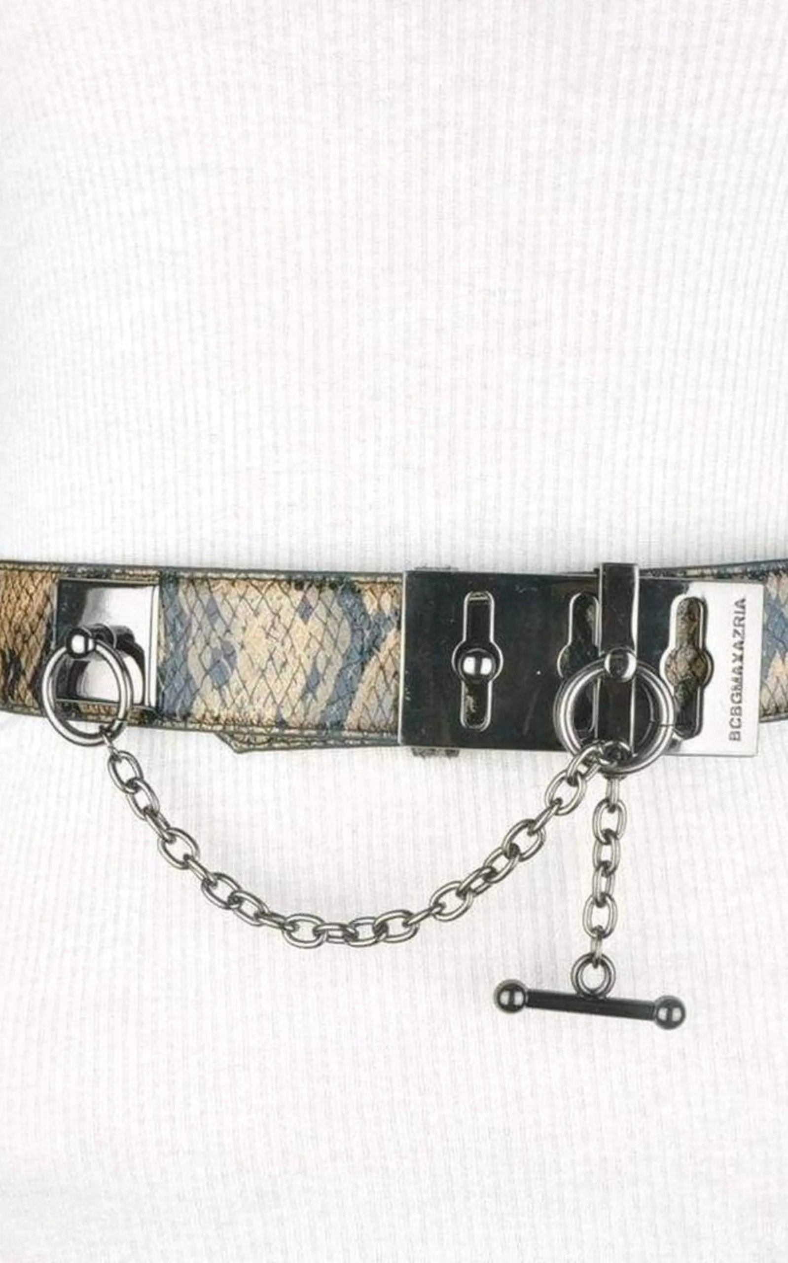 Faux Snake Leather Metallic Chain Toggle Belt