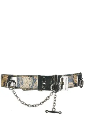 Faux Snake Leather Metallic Chain Toggle Belt