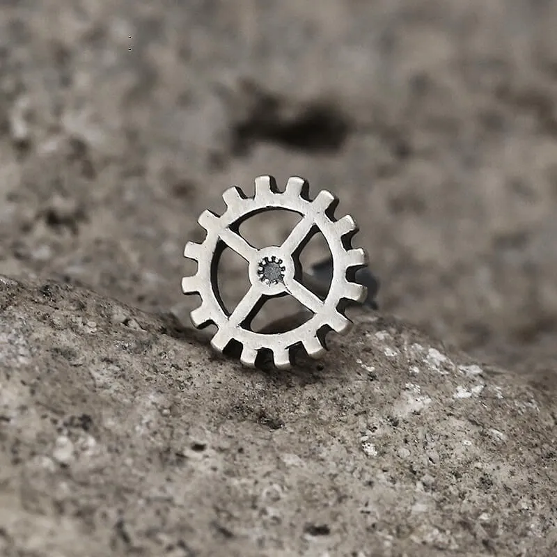 Gear Wheel Sterling Silver Punk Stud Earrings