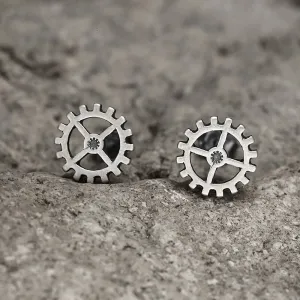 Gear Wheel Sterling Silver Punk Stud Earrings