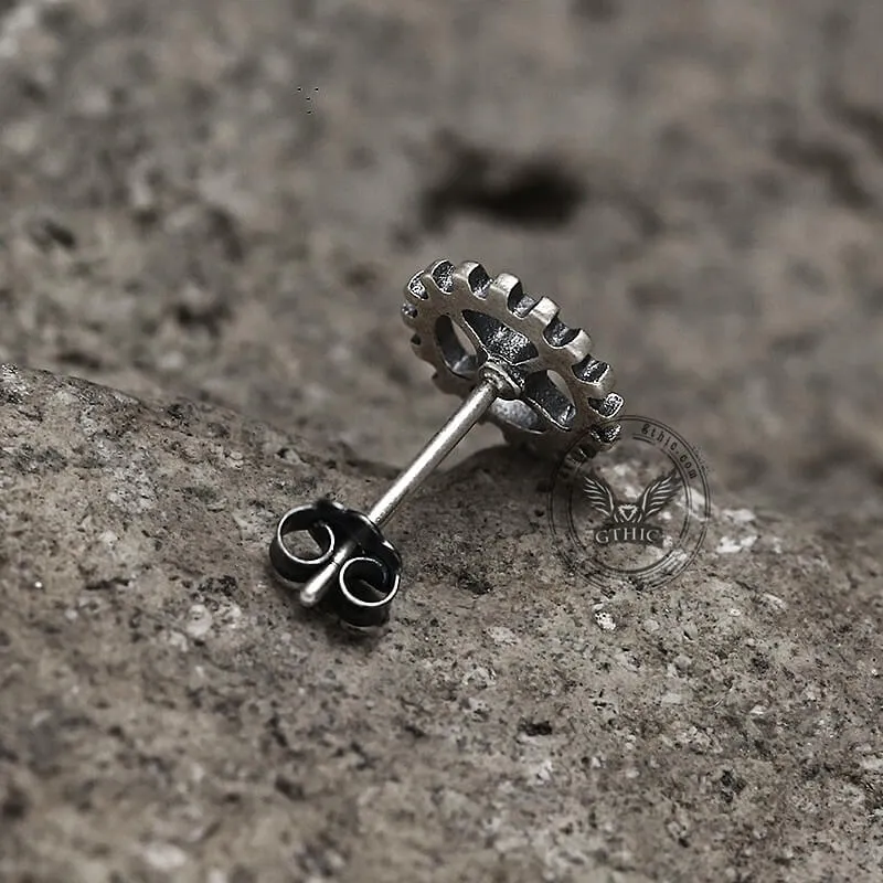 Gear Wheel Sterling Silver Punk Stud Earrings