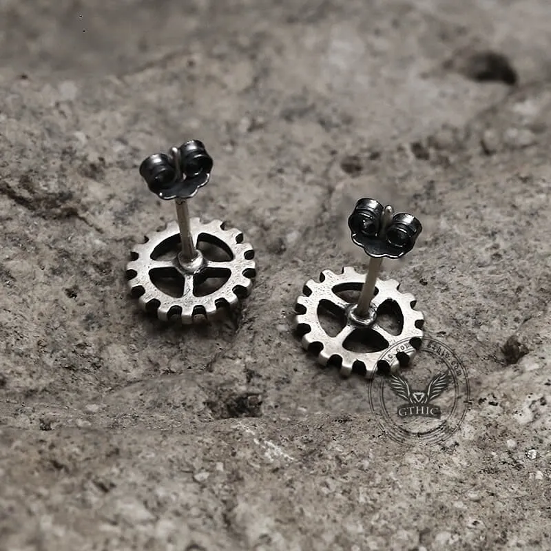 Gear Wheel Sterling Silver Punk Stud Earrings