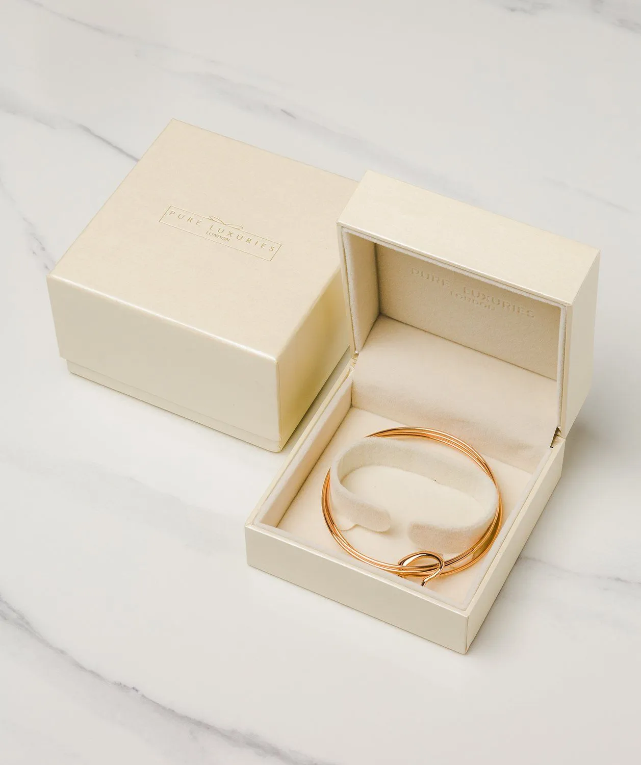 Gift Packaged 'Bethan' 18ct Rose Gold Plated Sterling Silver Heart Pendant Bangle