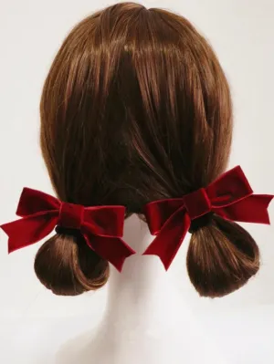 Girls Retro Velvet Bow Hair Clips (Pack of 2)