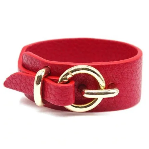 Gold Buckle Faux Leather Cuff Bracelet (5 Color Options)