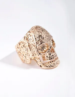 Gold Ornate Skull Ring