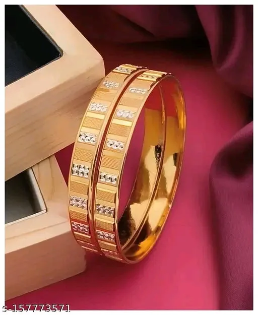 Gold-Plated Bangle Set (Non-Adjustable, Alloy)