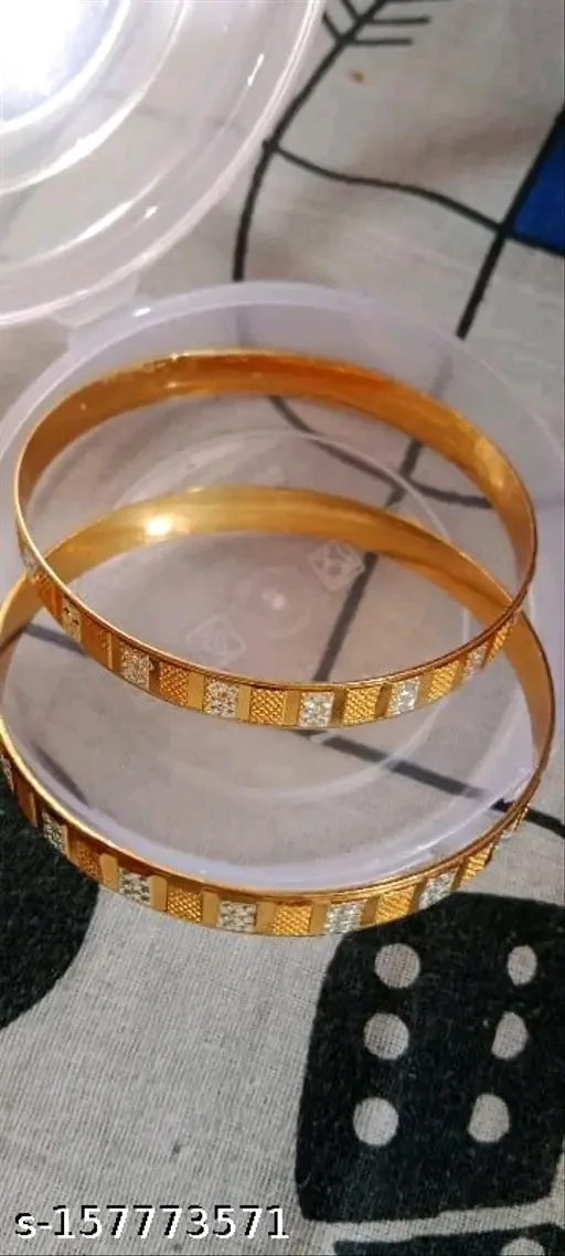 Gold-Plated Bangle Set (Non-Adjustable, Alloy)