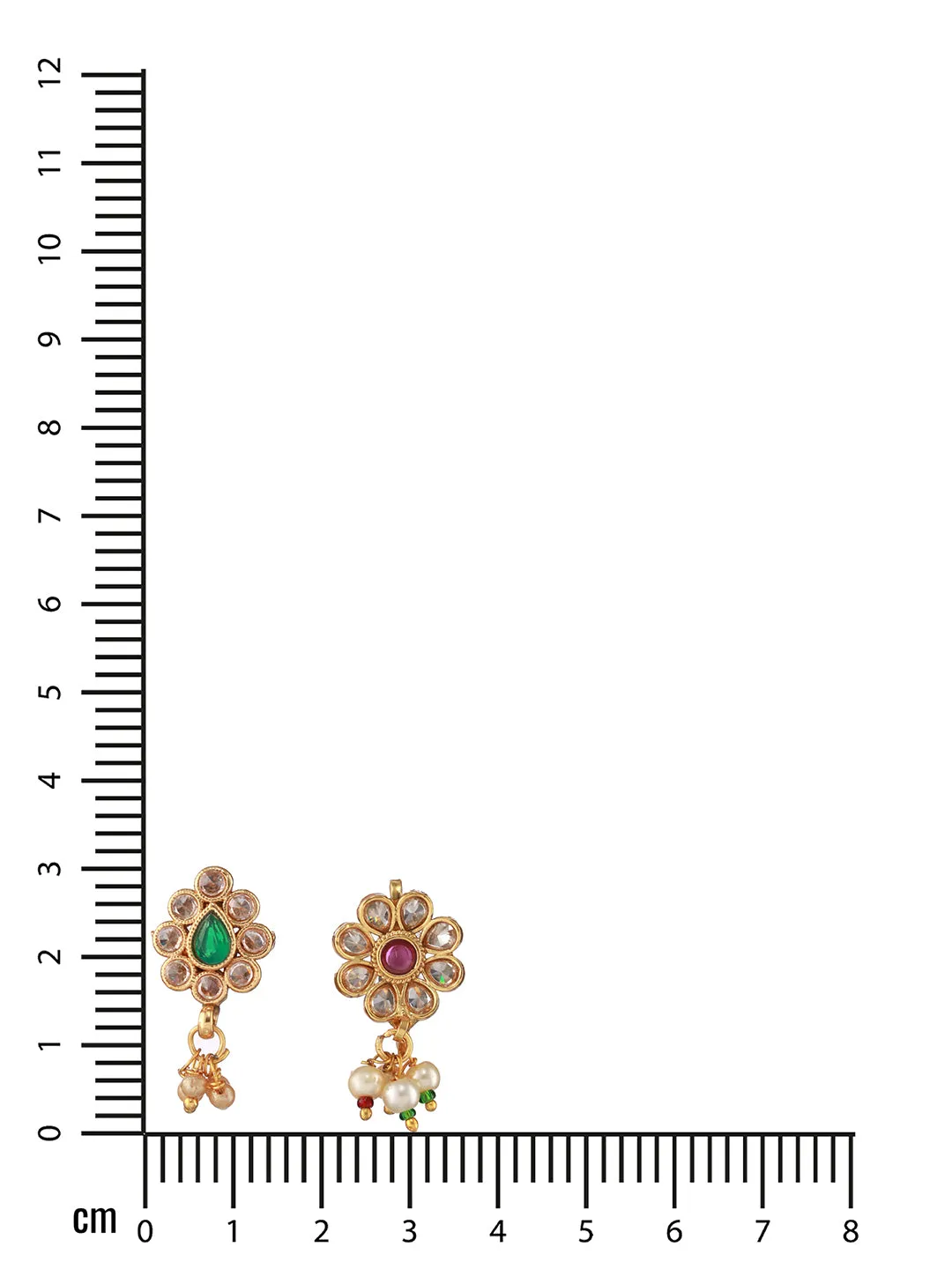 Gold-Plated Red & Green Kundan Studded Flower Nose Pin