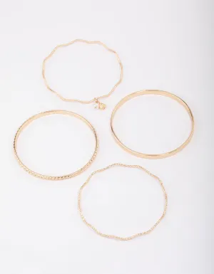 Gold Wavy Bangle 4-Pack