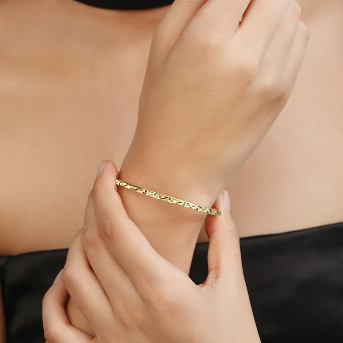 Golden Abstracts Gold Plated 925 Sterling Silver Bangles