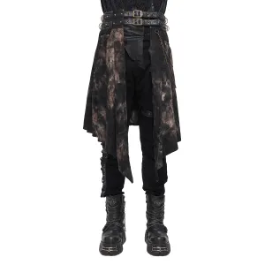 Gothic Open Front Irregular Half Skirt / Men's Half Skirt With Buckle Belts, Chain, Rings & Rivets