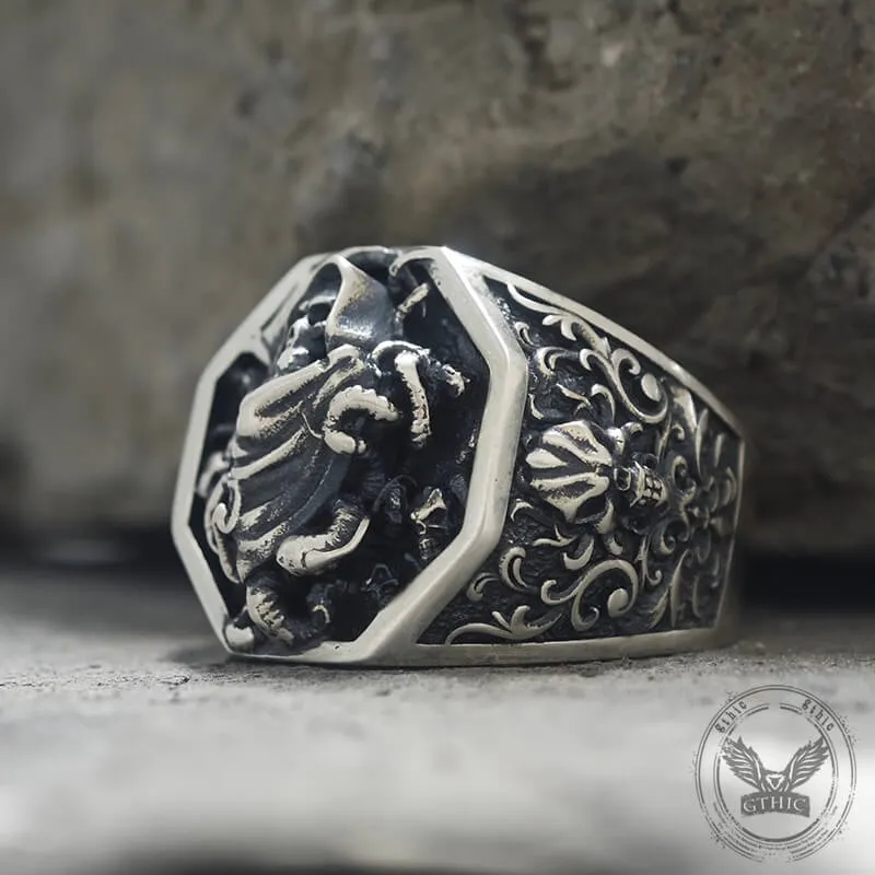 Grim Reaper Scythe Skull Tentacle Sterling Silver Ring