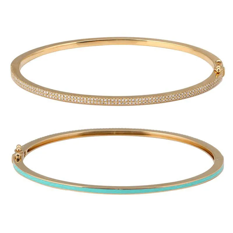 Half Enamel Half Diamond Slim Bangle