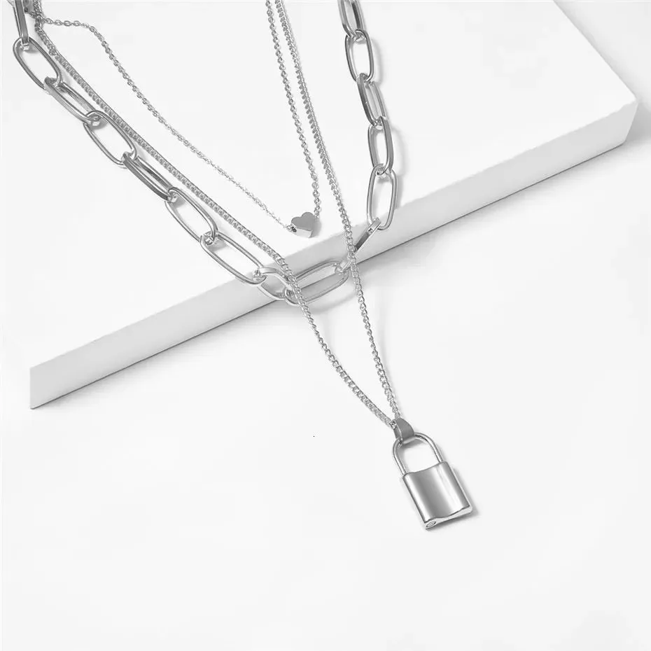 Heart & Lock Layered Chain Necklace - LAST CHANCE