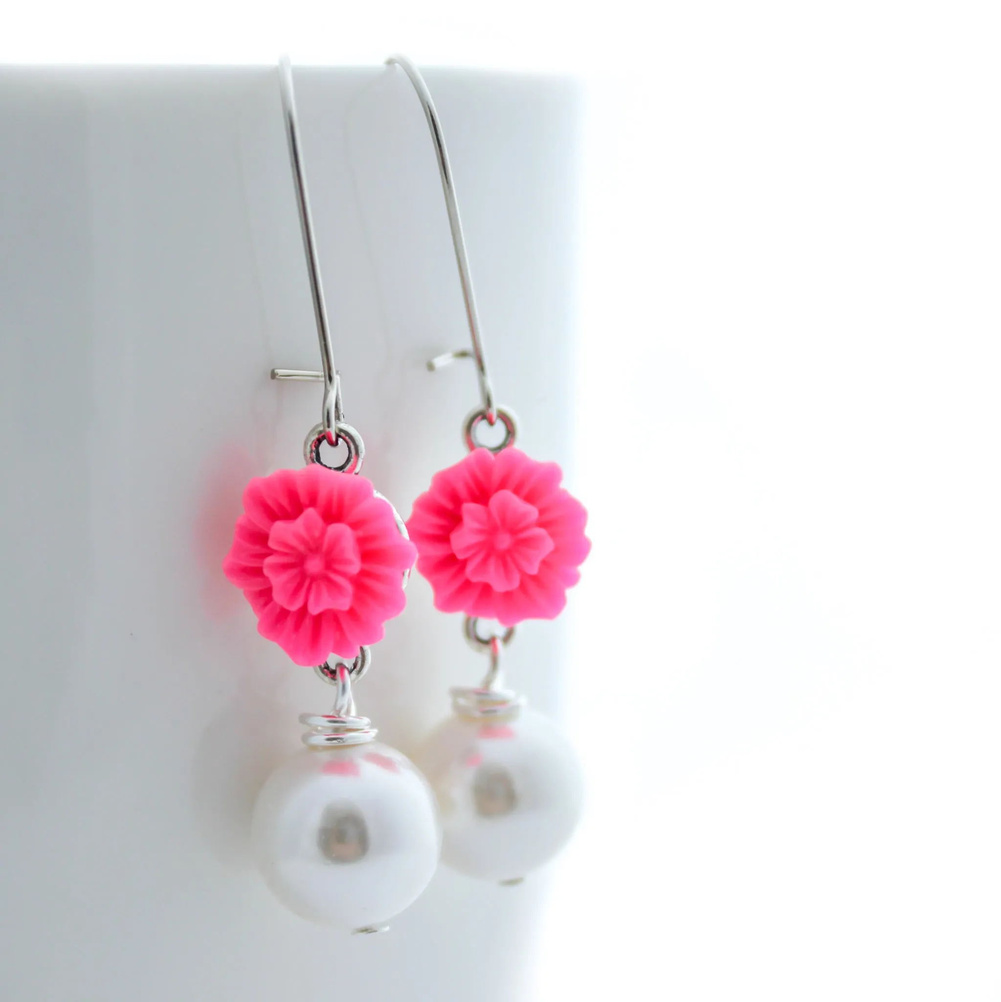 Hibiscus Earrings, Hot Pink Earrings